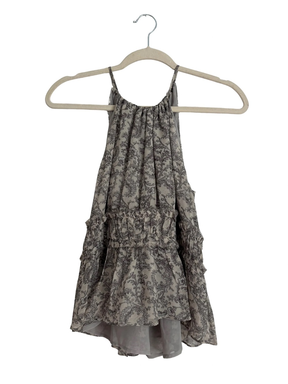 Joie Gray Floral Halter Ruffle Tank